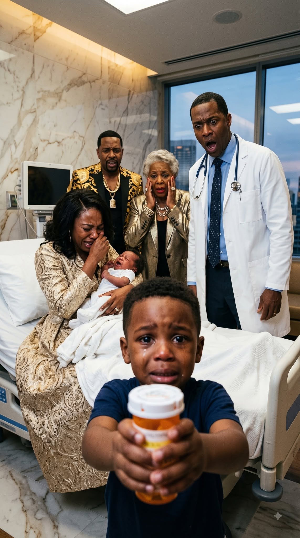 At 2 a.m. in the clinic, my baby was burning with a 104°F fever. The doctor dismissed me, while my husband smirked, “She sees danger everywhere.” But then, my 7-year-old daughter asked, “Doctor, should I tell you what Grandma gave him instead of his medicine?” The room froze. As the doctor grabbed the bottle, his face paled, and he turned to my husband. They had no idea I had been recording the entire visit, ready to destroy their perfect family.