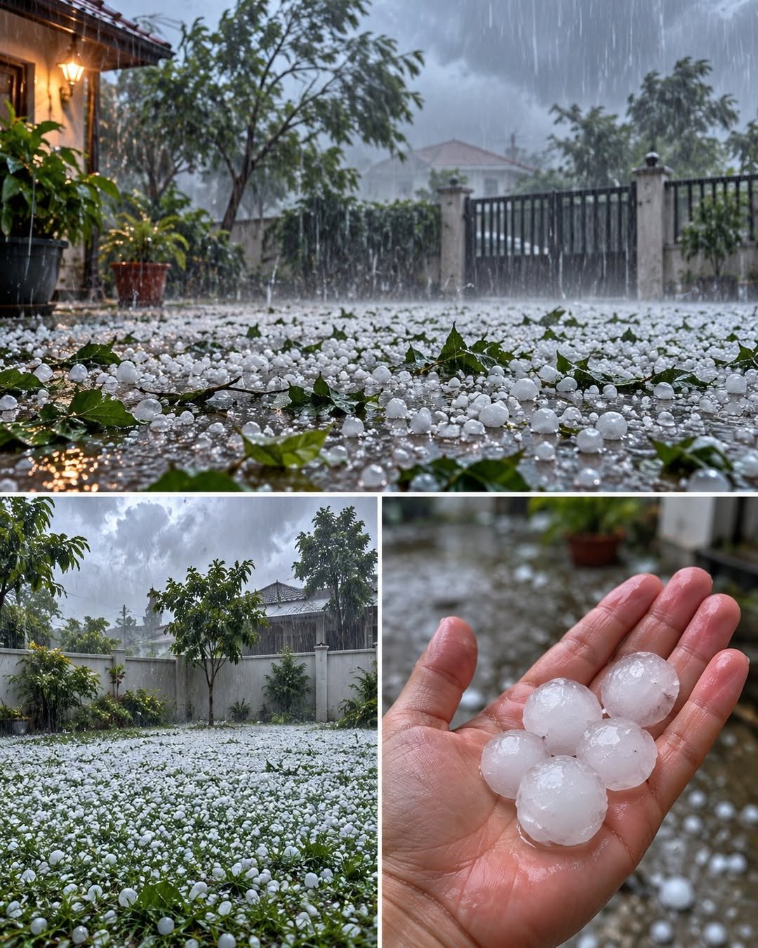Giant Hailstorm Stuns Residents as Large Hailstones Cover Streets and Gardens