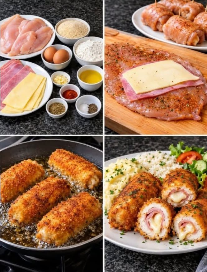 Crispy Chicken Rolls Stuffed with Ham and Cheese